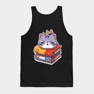 Cute cat sleeping on a book Tank Top